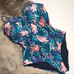 Old Navy One Piece Blue Floral Swimsuit Plus XXL